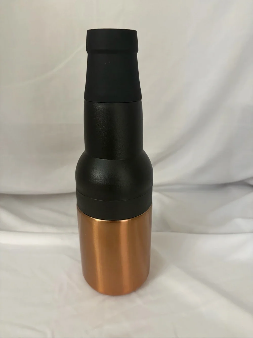 Asobu Insulated Bottle Cooler with Black Silicone Top and Copper Body